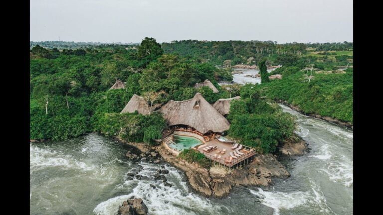 Lemala Wildwaters Lodge on its private island surrounded by Nile rapids near Jinja