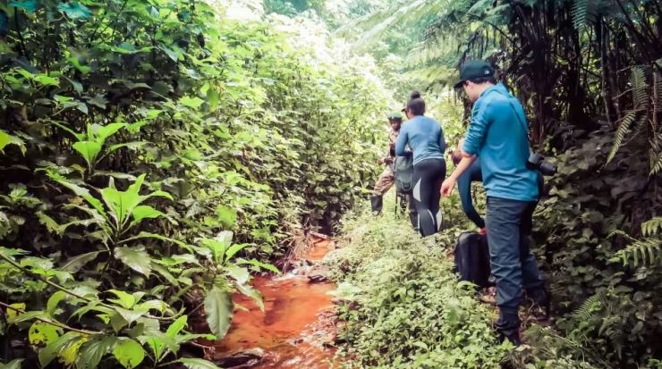 Hikers on a muddy forest trail in Bwindi Impenetrable National Park